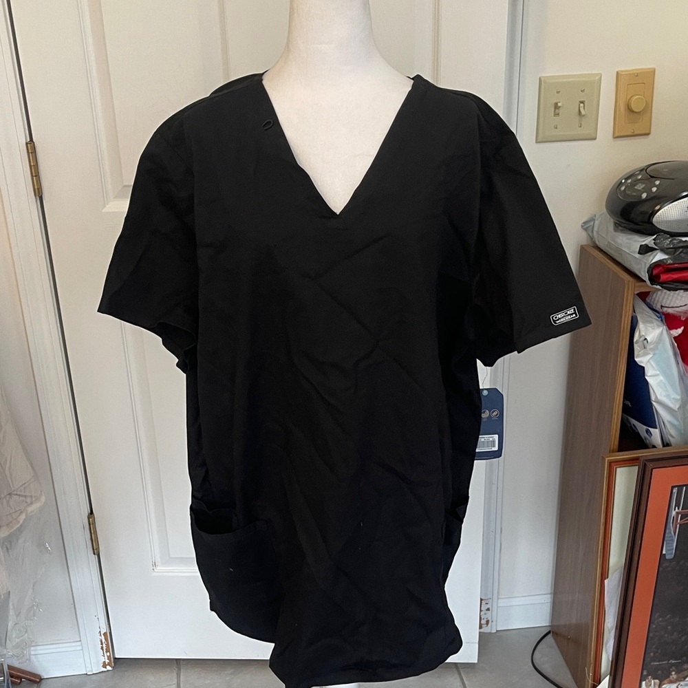 New Cherokee Black V-Neck Scrub Top 3x